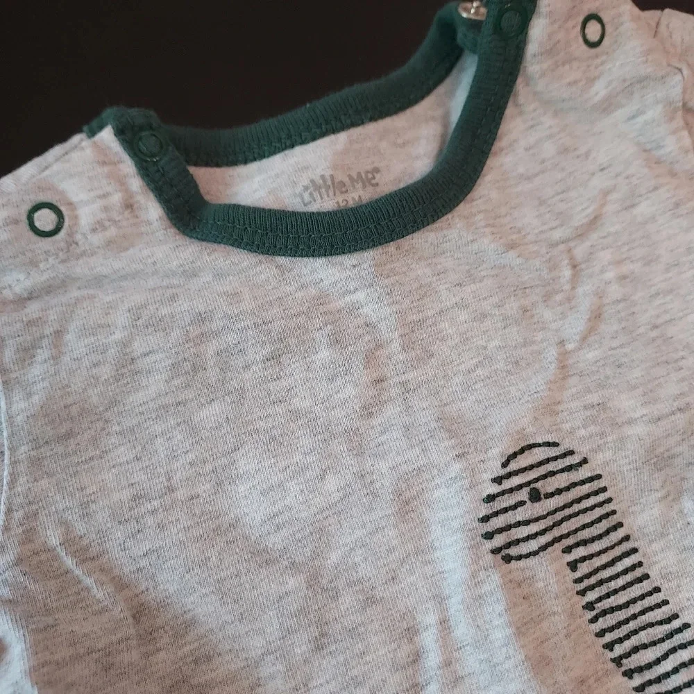 Little Me Green and Gray Striped Dinosaur Jogger 2 Piece Set in Size 12M